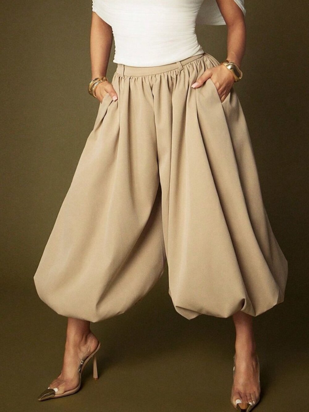 Camel Casual Women's Woven High Waist Balloon Shape Pants - Picture 4 of 5